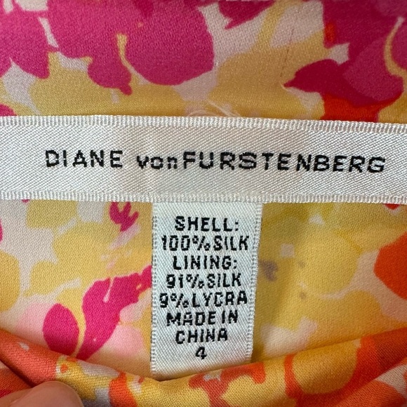 Diane Von Furstenberg Sze 4 100% Silk Tiered Skirt Pink Yellow Orange Floral - Picture 2 of 5